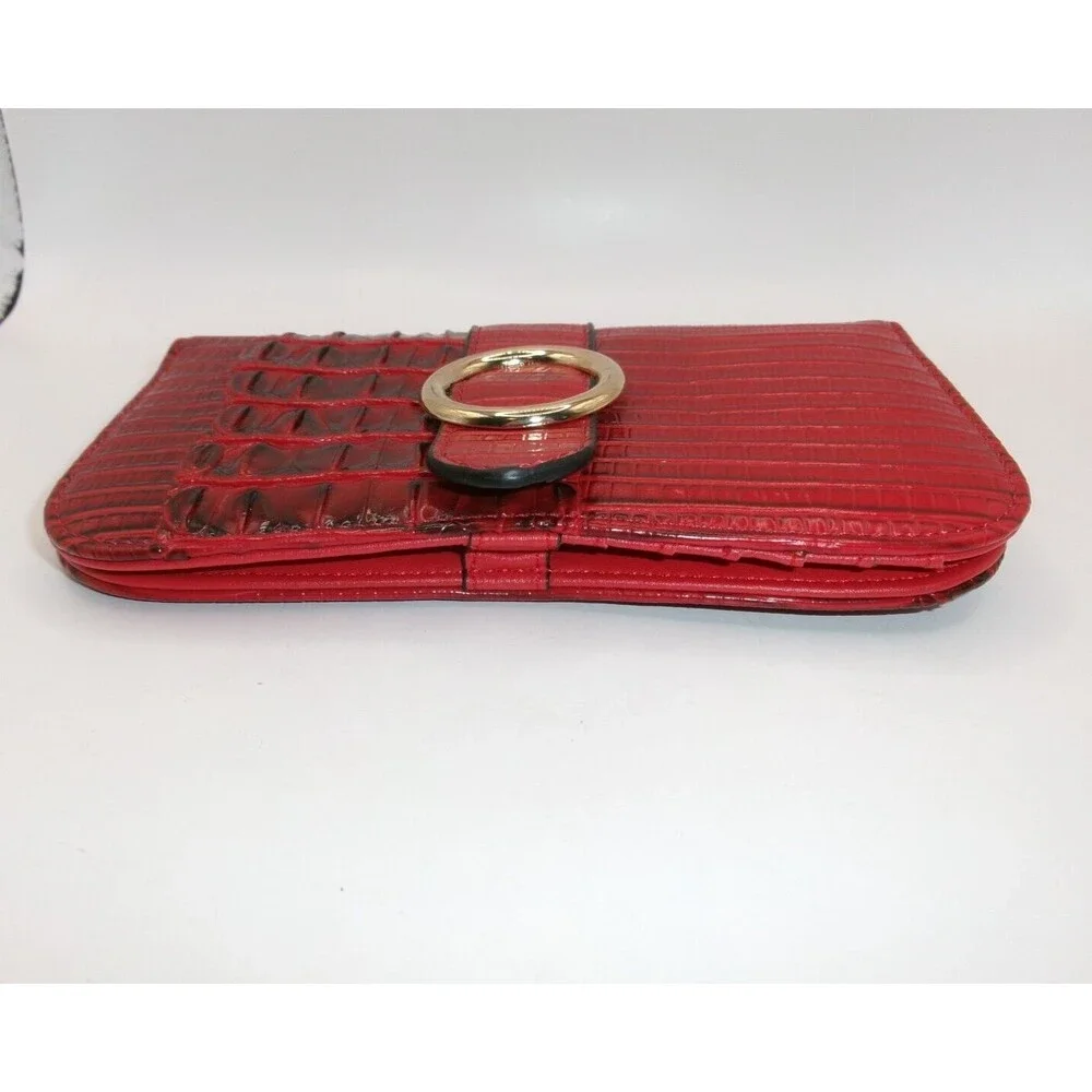 Women’s Guang Tong Wallet Red Croco Leather? Clutch Change Purse Gold Buckle 7x4